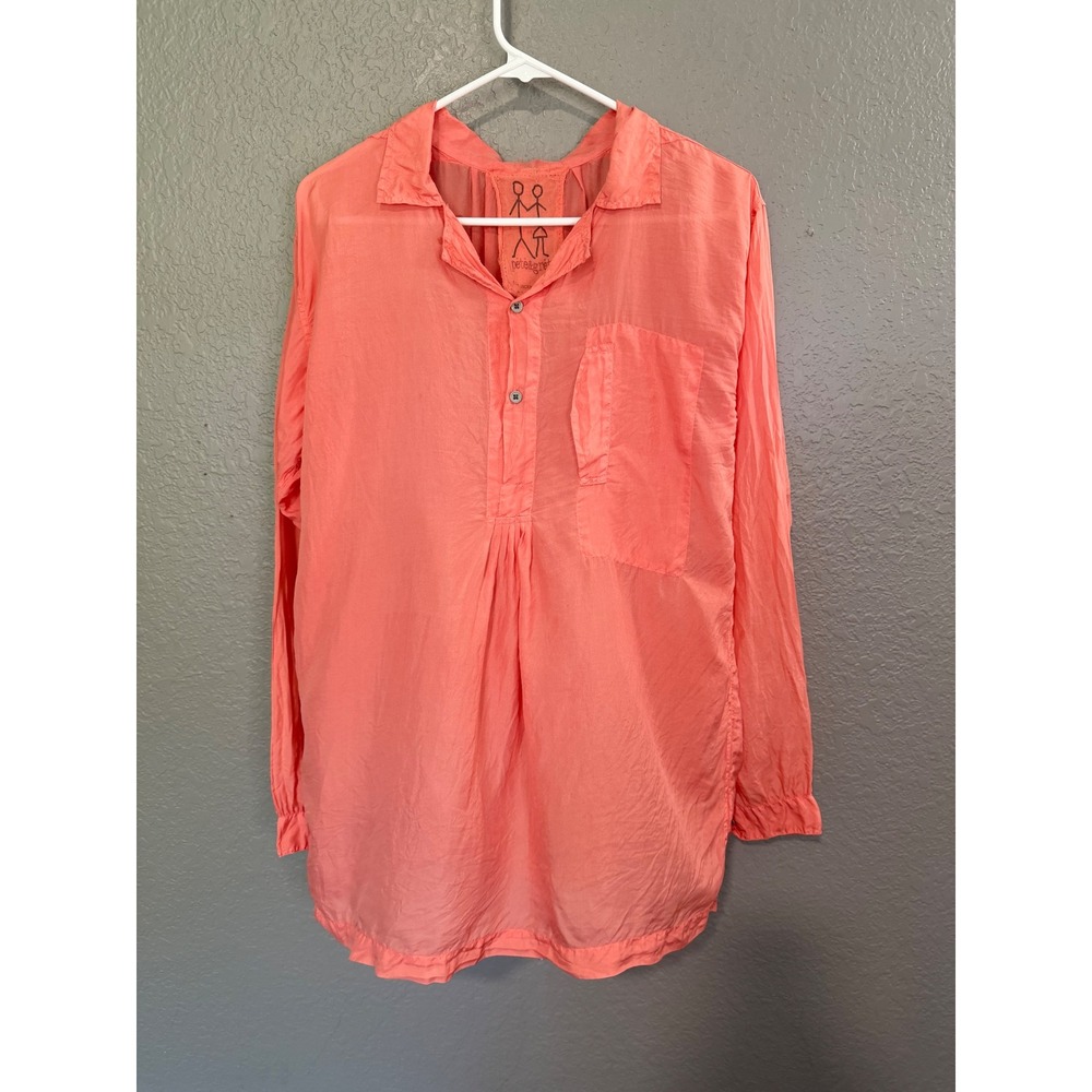 Pete & Greta Johnny Was Coral 100% Silk Crinkle Popover Tunic Top SM Light Fall